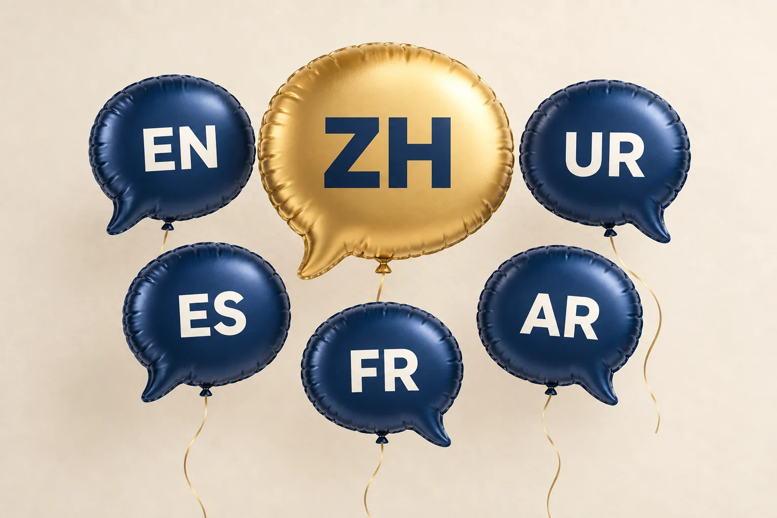 Золотистый шар ZH рядом с пятью синими шарами других языков: на сайт добавлен китайский с упрощённой письменностью.